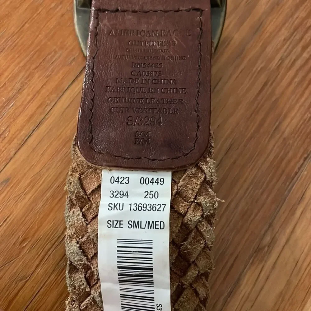 American Eagle Braided Leather Belt Brown Gold Oval Buckle Womens S/M